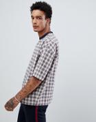 Asos Design Oversized Woven Check T-shirt - Brown