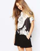 Talulah Floral Print Woven T-shirt - Black Floral