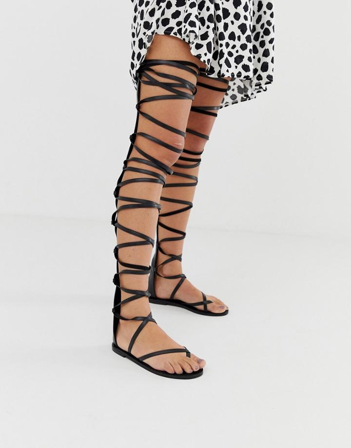 Asos Design Firestorm Thigh High Gladiator Flat Sandals - Black