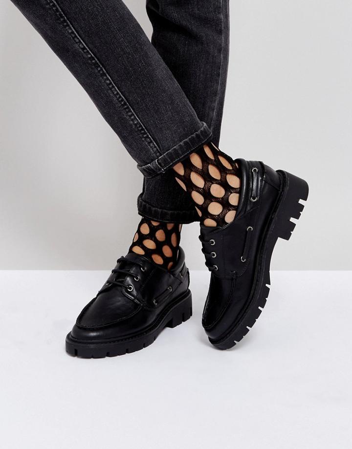 Asos Moore Chunky Lace Up Flat Shoes - Black