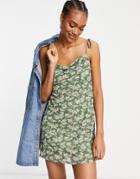 Fashion Union Cami Mini Dress With Cowl Neck In Floral Mesh-green