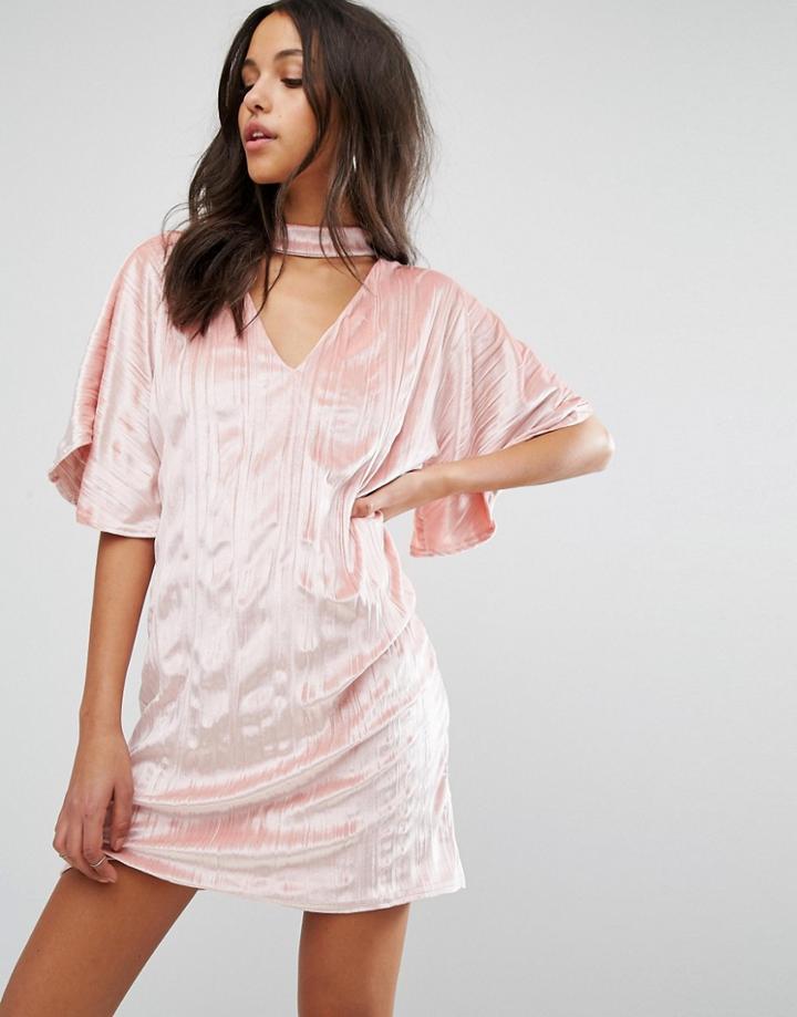 Missguided Velvet Choker Shift Dress - Pink