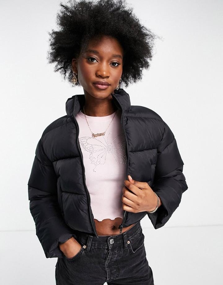 Asos Design Cropped Padded Jacket In Black