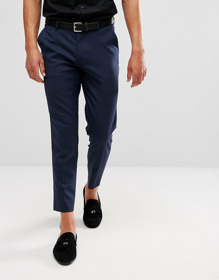 Asos Skinny Cropped Smart Pants In Navy - Navy
