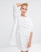 Lazy Oaf Oversized Sweat Dress With Puppies And Kittens Embroidery - White