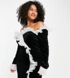 Asos Luxe Curve Bonded Velvet Tux Dress With Ruffle Detail In Black