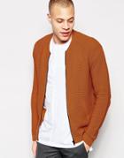 Asos Knitted Bomber In Brown - Brown