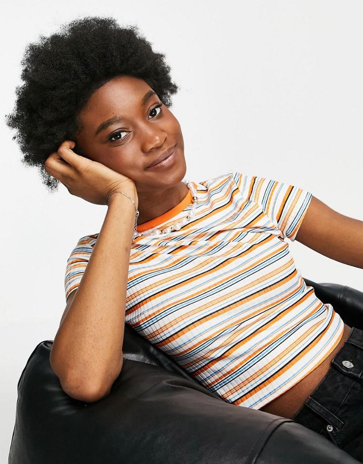 Asos Design Fitted Top In Textured Stripe In Orange