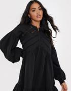 In The Style X Lorna Luxe Volume Sleeve Button Front Mini Smock Dress In Black