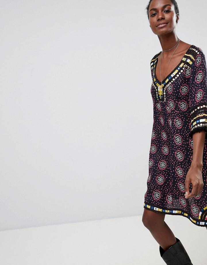 Raga Elena Printed Shift Dress - Black