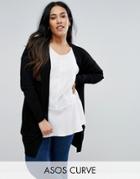 Asos Curve Cardigan In Fine Knit With Rib Detail - Black