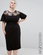 Asos Curve Wiggle Dress With Lace Top - Black
