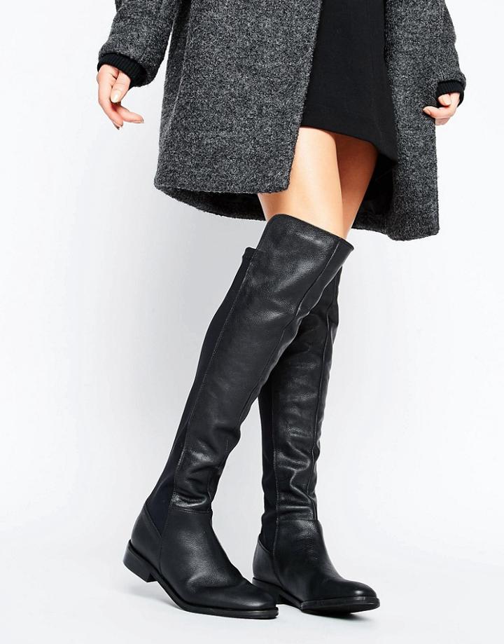 Oasis Leather Over The Knee Boots - Black
