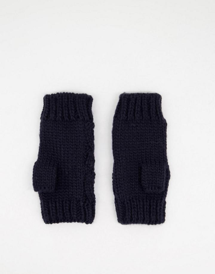 Boardmans Cable Knitted Mittens In Navy