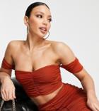 Jaded Rose Tall Ruched Slinky Crop Top In Slate - Part Of A Set-brown