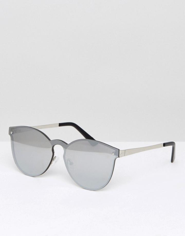 Asos Round Sunglasses In Silver With Mirror Layered Lens - Silver
