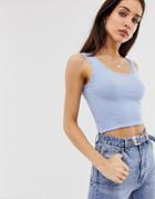 Stradivarius Dentelle Square Neck Top In Blue - Blue