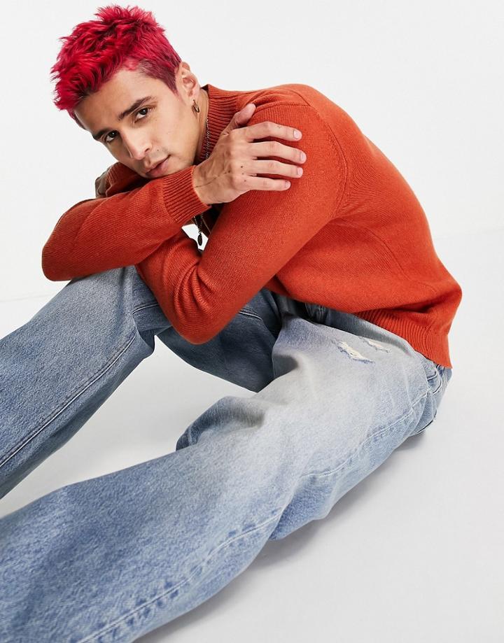 Asos Design Lambswool Turtle Neck Sweater In Rust-orange