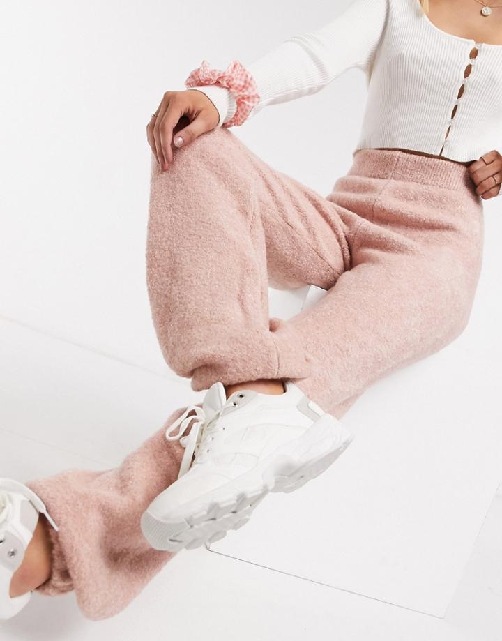 Asos Design Set Knitted Fluffy Sweatpants In Dusky Pink