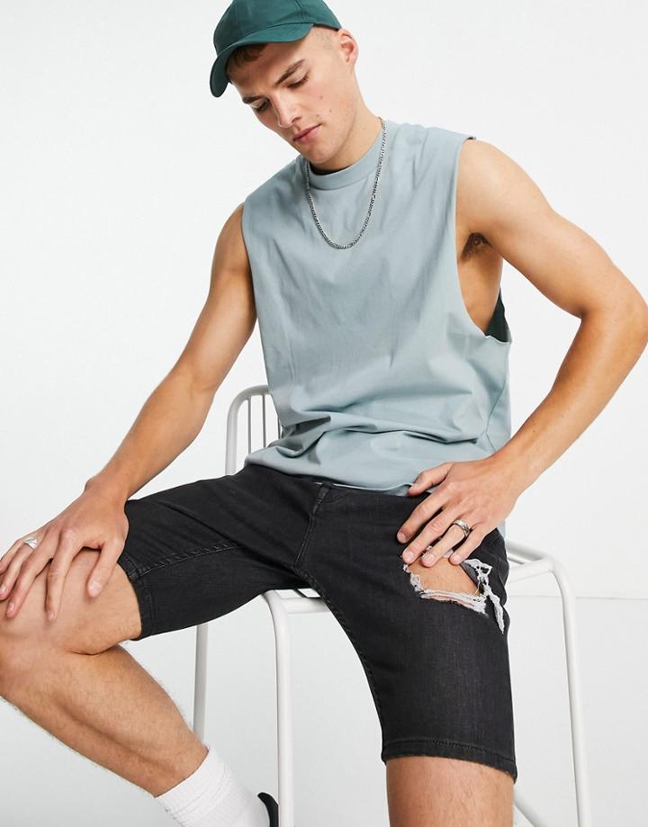Asos Design Relaxed Fit Tank Top In Gray Blue-green