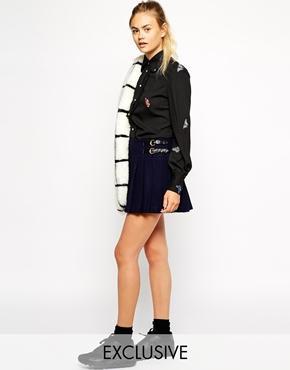 Nishe Kilt Skirt With Buckle - Navy