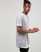 Asos Super Longline T-shirt With Sleeve And Hem Extender In Gray/white