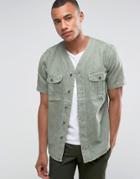 Abercrombie & Fitch Baseball Shirt Short Sleeve With Pockets In Olive - Green