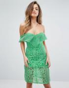 Prettylittlething Lace Bardot Dress - Green