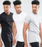 Asos Design Tall 3 Pack Longline Muscle T-shirt With Crew Neck Save - Multi