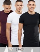 Asos 3 Pack Longline Muscle T-shirt Save 17% In White/black/oxblood