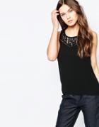 Vila Sleeveless Top With Lace Detail - Black