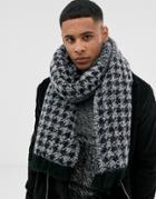 Asos Design Blanket Scarf In Fluffy Texture In Mixed Black And Gray Check