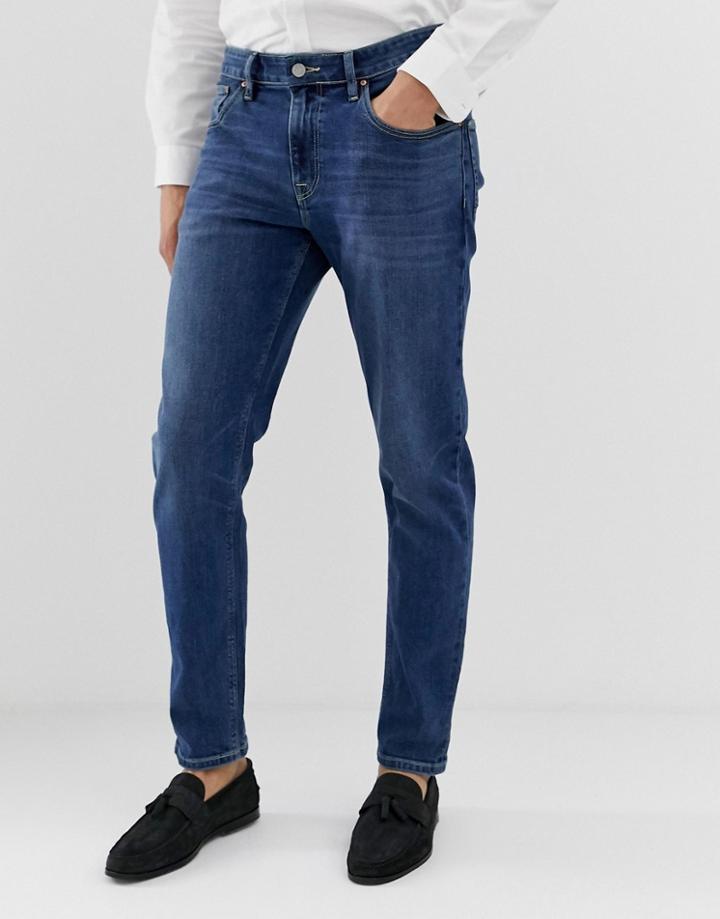 Asos Design Tapered Jeans In Dark Wash - Blue