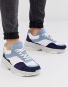 Selected Homme Premium Leather Chunky Sneaker In Blue - Blue