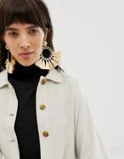 Asos Design Statement Earrings With Open Circle And Faux Raffia Fan Tassel In Gold Tone - Gold