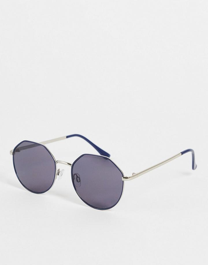 Aj Morgan Agenda Hex Round Sunglasses In Silver Blue