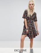 Milk It Vintage Wrap Dress In Ditsy Multicoloured Floral - Multi