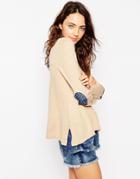 Asos Sweater With Denim Spot Elbow Patch - Camel