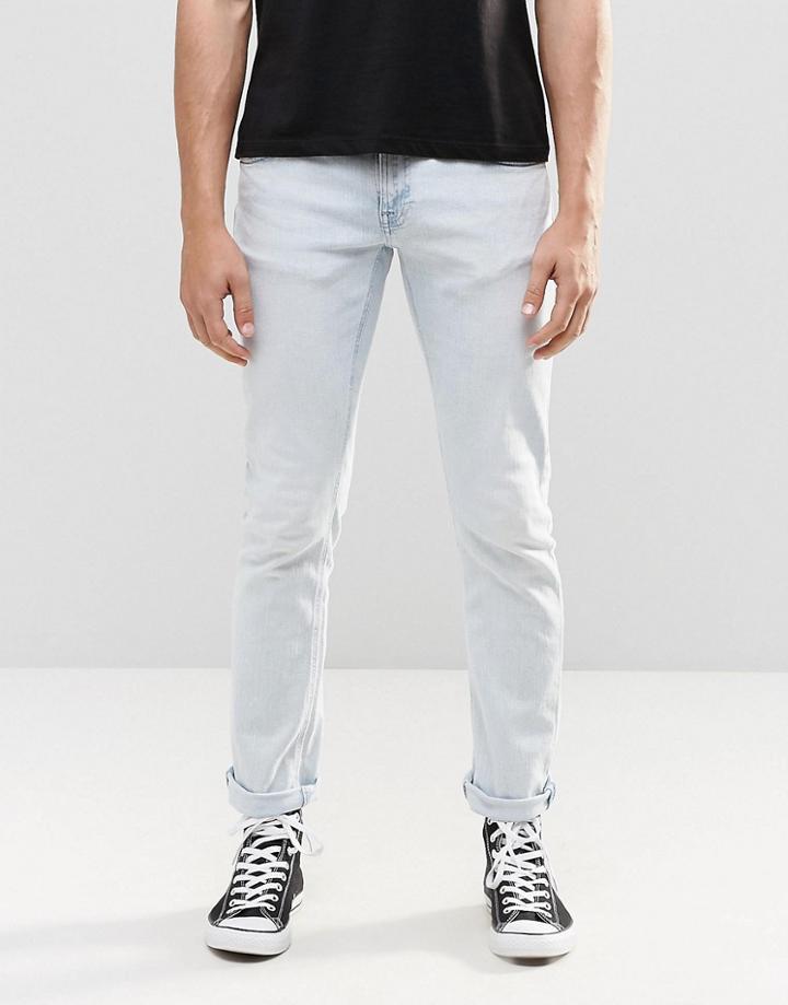 Nudie Long John Skinny Jeans Islands Blues Bleach Wash - Blue