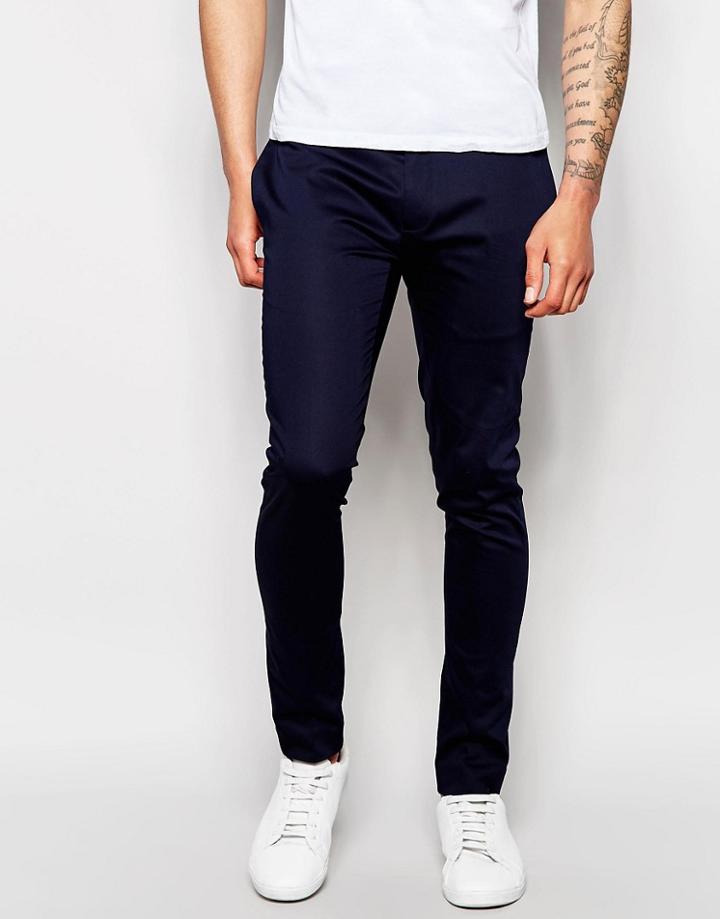 Asos Super Skinny Trouser In Cotton Sateen - Navy