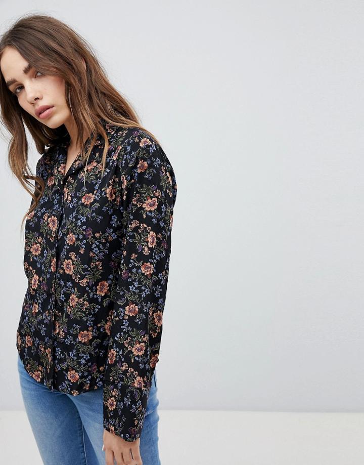 Stylenanda Floral Printed Shirt-black