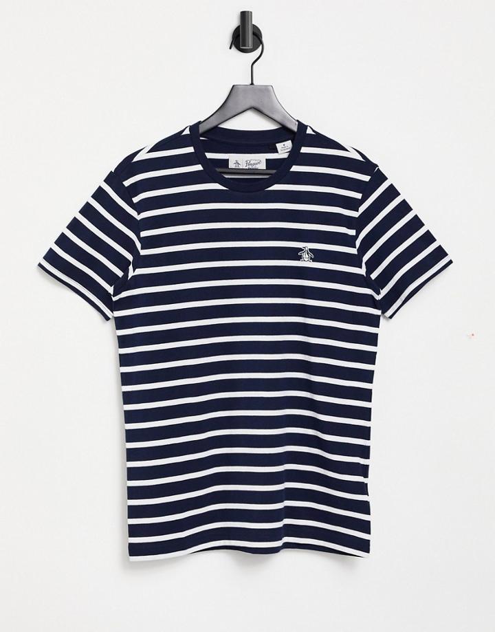 Original Penguin Icon Logo Breton Stripe T-shirt In Navy