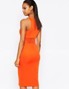 City Goddess Midi Dress With Mesh Insert Back Detail - Orange