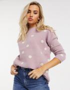 Qed London Polka Dot Oversized Sweater In Lilac-purple
