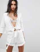 Ebonie N Ivory Wrap Front Top With Broderie Trim Co-ord - White