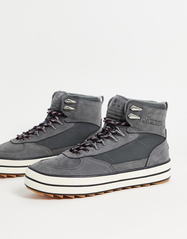 Ellesse Alzano Leather Mountain Boots In Gray/off White-grey