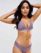 Asos Fuller Bust Satin And Matte Contrast Triangle Bikini Top Dd-g - P