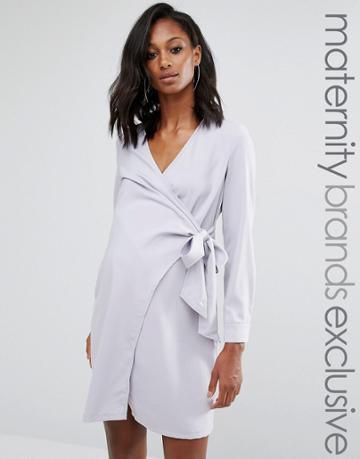 Missguided Maternity Wrap Shirt Dress - Gray