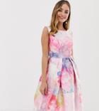 Chi Chi London Petite Satin Midi Prom Dress In Bright Floral-multi