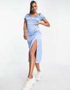 Na-kd Puff Sleeve Midi Dress In Blue Floral Print